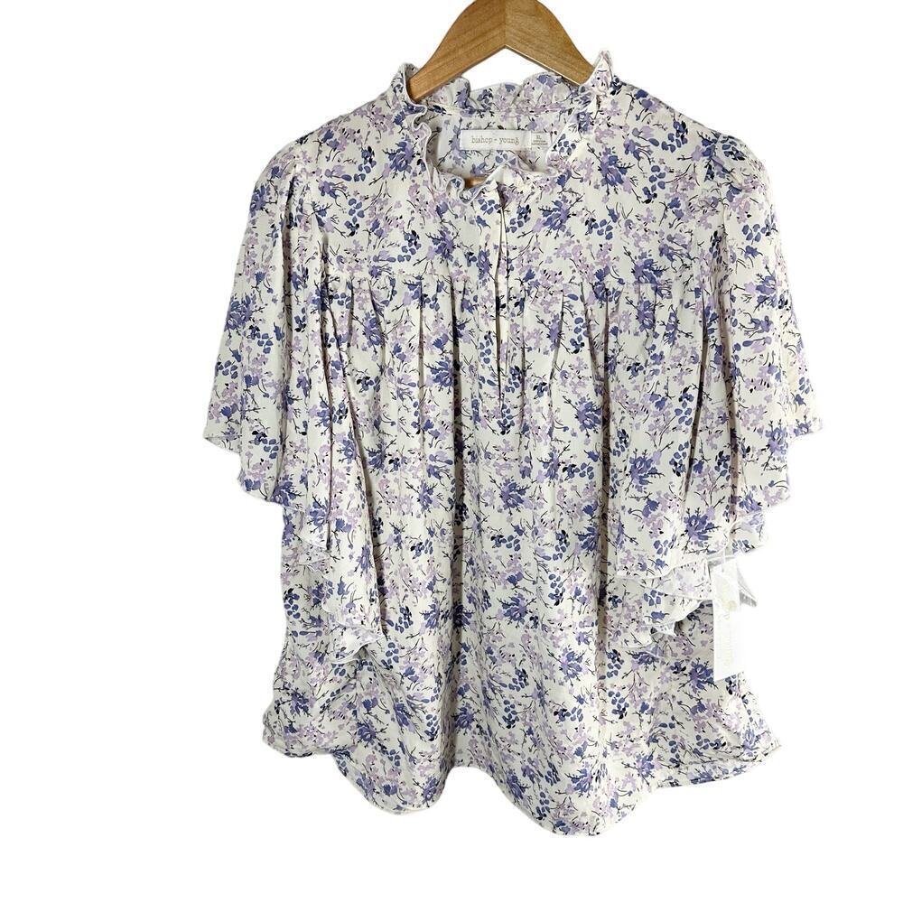 Bishop + Young Camille Flutter Sleeves Blouse Botanical Print Size XL Casual